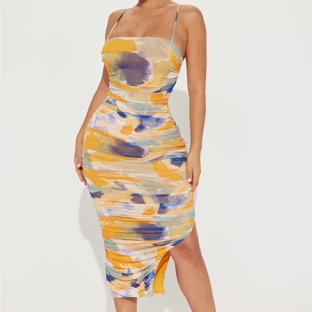 Multi color mesh midi dress